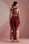 Buy_Moh India_Burgundy Chanderi Silk, Cotton, Chanderi, The Maharani Bagh Overlay Trouser Set _Online_at_Aza_Fashions