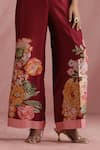 Moh India_Burgundy Chanderi Silk, Cotton, Chanderi, The Maharani Bagh Overlay Trouser Set _at_Aza_Fashions