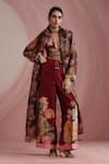 Buy_Moh India_Burgundy Chanderi Silk, Cotton, Chanderi, The Maharani Bagh Overlay Trouser Set _at_Aza_Fashions