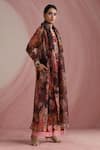 Moh India_Burgundy Chanderi Silk, Cotton, Chanderi, The Maharani Bagh Overlay Trouser Set _Online