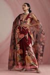 Moh India_Burgundy Chanderi Silk, Cotton, Chanderi, The Maharani Bagh Overlay Trouser Set 