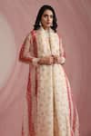 Buy_Moh India_Ivory Chanderi Silk, Organza V-, Open Palace Petals Overlay Trouser Set 