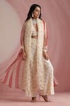 Moh India_Ivory Chanderi Silk, Organza V-, Open Palace Petals Overlay Trouser Set _Online
