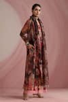Moh India_Burgundy Organza V-neck The Maharani Bagh Overlay _Online_at_Aza_Fashions