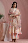 Buy_Moh India_Ivory Chanderi Silk, Cotton, Organza Round Neck Courtyard Gardens Kurta Pant Set _at_Aza_Fashions