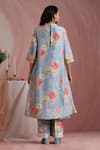 Shop_Moh India_Sky Blue Chanderi Silk, Cotton, Organza Powder Light Blossoms Kurta Pant Set _at_Aza_Fashions