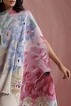 Buy_Moh India_Multi Color Chanderi Silk, Cotton Round Neck Rani Bloom Cape And Pant Set _Online_at_Aza_Fashions