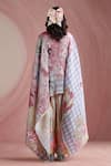 Shop_Moh India_Multi Color Chanderi Silk, Cotton Round Neck Rani Bloom Cape And Pant Set _at_Aza_Fashions