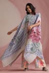 Shop_Moh India_Multi Color Chanderi Silk, Cotton Round Neck Rani Bloom Cape And Pant Set 