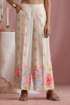 Buy_Moh India_Pink Chanderi Boat Neck Raj Bagh Cape And Pant Set _Online_at_Aza_Fashions