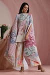 Buy_Moh India_Pink Chanderi Boat Neck Raj Bagh Cape And Pant Set _at_Aza_Fashions