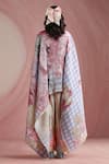 Shop_Moh India_Sky Blue Round Neck Rani Bloom Powder Cape _at_Aza_Fashions