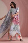 Buy_Moh India_Sky Blue Round Neck Rani Bloom Powder Cape _at_Aza_Fashions