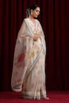 Buy_Moh India_Ivory Organza Piping V-neck Mohtarmas Rose Garden Saree With Blouse _at_Aza_Fashions
