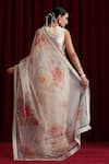 Shop_Moh India_Ivory Organza Piping V-neck Mohtarmas Rose Garden Saree With Blouse _at_Aza_Fashions