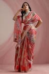 Buy_Moh India_Red Organza, Chanderi Silk High Neck The Jaipur Crimson Saree With Blouse _at_Aza_Fashions