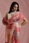 Shop_Moh India_Red Organza, Chanderi Silk High Neck The Jaipur Crimson Saree With Blouse _Online_at_Aza_Fashions
