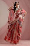 Moh India_Red Organza, Chanderi Silk High Neck The Jaipur Crimson Saree With Blouse _at_Aza_Fashions