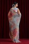 Shop_Moh India_Sky Blue Organza, Chanderi Silk V-neck Rani Bloom Powder Saree With Blouse _at_Aza_Fashions