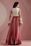 Shop_Moh India_Red Organza, Chanderi Silk V-neck, Round Palace Petals Embroidered Lehenga Set _at_Aza_Fashions