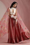 Buy_Moh India_Red Organza, Chanderi Silk V-neck, Round Palace Petals Embroidered Lehenga Set 