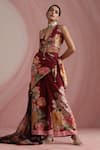 Shop_Moh India_Burgundy Chanderi Silk The Maharani Bagh Scarf _at_Aza_Fashions