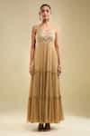 Samyukta Singhania_Brown Georgette, Net Beads, Embroidery Sweetheart Neck Anarkali With Dupatta _Online_at_Aza_Fashions
