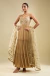 Buy_Samyukta Singhania_Brown Georgette, Net Beads, Embroidery Sweetheart Neck Anarkali With Dupatta _Online_at_Aza_Fashions