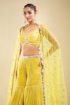 Buy_Samyukta Singhania_Yellow Georgette, Net Sequins, Beads V-neck Embroidered Blouse Gharara Set _Online_at_Aza_Fashions