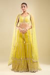 Shop_Samyukta Singhania_Yellow Georgette, Net Sequins, Beads V-neck Embroidered Blouse Gharara Set _Online_at_Aza_Fashions