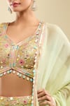 Samyukta Singhania_Green Georgette Sequins, Beads, Pom-poms Leaf Embroidered Blouse Gharara Set _at_Aza_Fashions