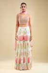 Samyukta Singhania_Peach Georgette, Net Beads, Sequins, Embroidery Scoop Neck Blouse Gharara Set _Online_at_Aza_Fashions