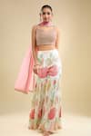 Buy_Samyukta Singhania_Peach Georgette, Net Beads, Sequins, Embroidery Scoop Neck Blouse Gharara Set _Online_at_Aza_Fashions