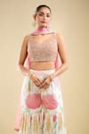 Shop_Samyukta Singhania_Peach Georgette, Net Beads, Sequins, Embroidery Scoop Neck Blouse Gharara Set _Online_at_Aza_Fashions