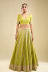 Shop Samyukta Singhania Green Silk, Organza Sequins, Embroidery V-neck Lehenga Blouse Set Online at Aza Fashions Shop_Samyukta Singhania_Green Silk, Organza Sequins, Embroidery V-neck Lehenga Blouse Set _Online_at_Aza_Fashions