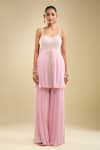 Buy_Samyukta Singhania_Pink Georgette, Net Embroidery Sweetheart Neck Peplum Kurta Gharara Set _Online_at_Aza_Fashions