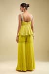 Shop_Samyukta Singhania_Yellow Georgette Sequins, Embroidery Sweetheart Neck Peplum Kurta Gharara Set _at_Aza_Fashions