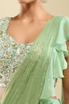 Shop_Samyukta Singhania_Mint Georgette Sequins, Beads, Embroidery Ruffle Pre-draped Saree With Blouse _Online_at_Aza_Fashions