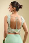 Buy_Samyukta Singhania_Mint Georgette Sequins, Beads, Embroidery Ruffle Pre-draped Saree With Blouse 