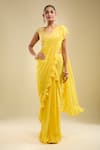 Buy_Samyukta Singhania_Yellow Georgette Ruffles, Sequins, Embroidery, Pre-draped Saree With Blouse _at_Aza_Fashions