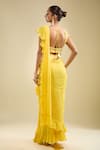 Shop_Samyukta Singhania_Yellow Georgette Ruffles, Sequins, Embroidery, Pre-draped Saree With Blouse _at_Aza_Fashions