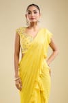 Samyukta Singhania_Yellow Georgette Ruffles, Sequins, Embroidery, Pre-draped Saree With Blouse _Online_at_Aza_Fashions