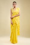 Samyukta Singhania_Yellow Georgette Ruffles, Sequins, Embroidery, Pre-draped Saree With Blouse _at_Aza_Fashions