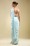Shop_Samyukta Singhania_Blue Satin Beads Sweetheart Neck Ruffle Pre-draped Saree With Blouse _at_Aza_Fashions