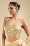 Shop_Samyukta Singhania_Beige Georgette Sequins Round Neck Pre-draped Saree With Embroidered Blouse _Online_at_Aza_Fashions