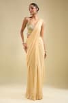 Buy_Samyukta Singhania_Beige Georgette Sequins Round Neck Pre-draped Saree With Embroidered Blouse _at_Aza_Fashions