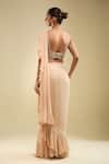 Shop_Samyukta Singhania_Beige Georgette Embroidery Sweetheart Neck Ruffle Pre-draped Saree With Blouse _at_Aza_Fashions