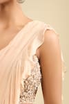 Buy_Samyukta Singhania_Beige Georgette Embroidery Sweetheart Neck Ruffle Pre-draped Saree With Blouse _Online_at_Aza_Fashions