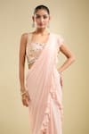 Samyukta Singhania_Pink Georgette Sequins, Beads Ruffle Pre-draped Saree With Embroidered Blouse _at_Aza_Fashions