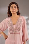 Studio A_Pink Crepe Mirror Embroidered Kaftan Set _Online_at_Aza_Fashions